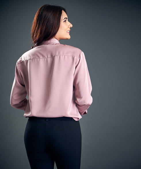 Pink Work Wear Satin Shirt Blouse