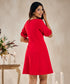 Sleeve Embroidered Red Dress