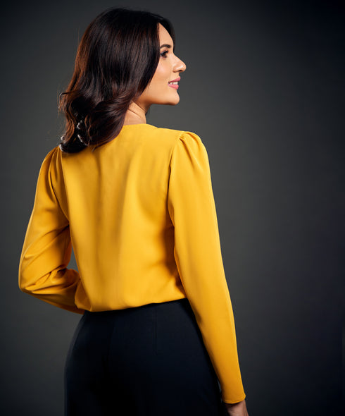 Vneck Detailed Chiffon Yellow Top