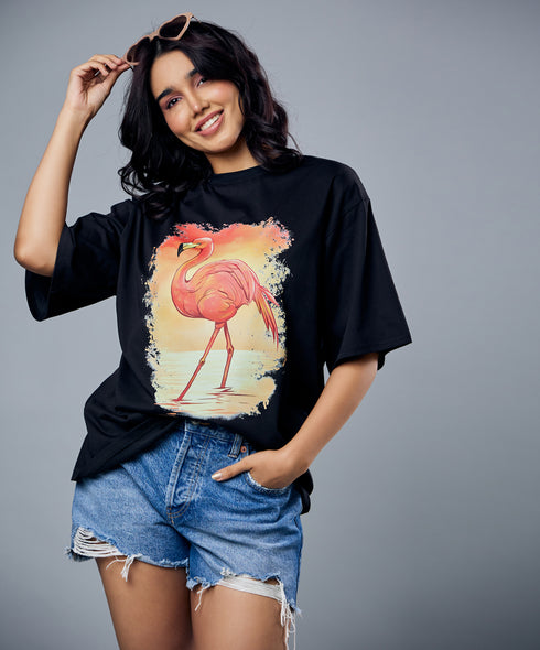 Flamingo Printed Oversized Tshirt