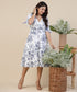 Vneck Tie Sleeve Printed Midi Dress