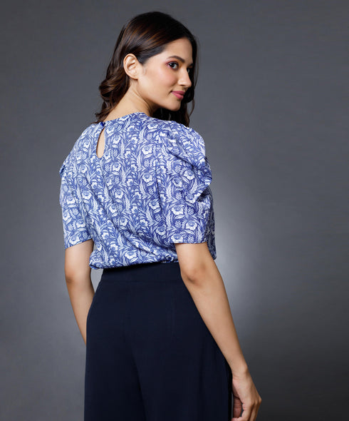 Chiffon Blue Vneck Top