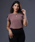 Petal Sleeve Front Buttoned Brown Top