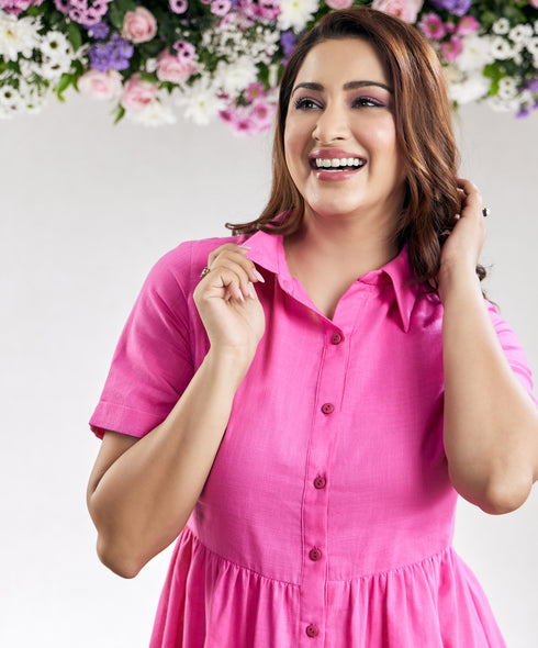 Loose Fitted Mini Half Shirt Dress