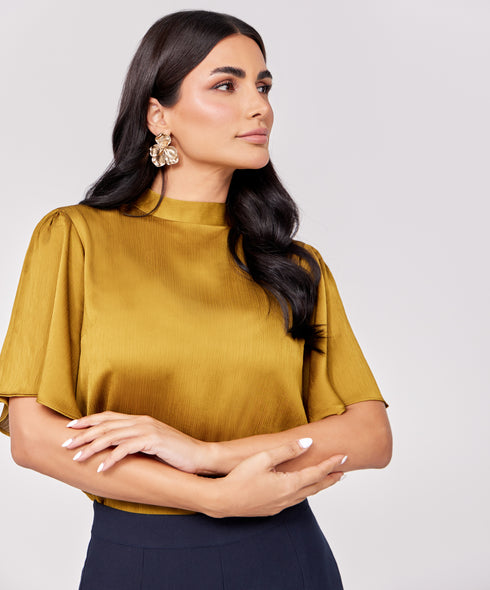 Brown Flared Short Sleeve Top