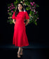 Puffed Sleeves Red Shift Dress