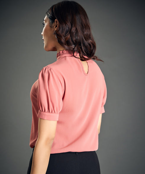 Front Pintuck Short Sleeve Pink Top