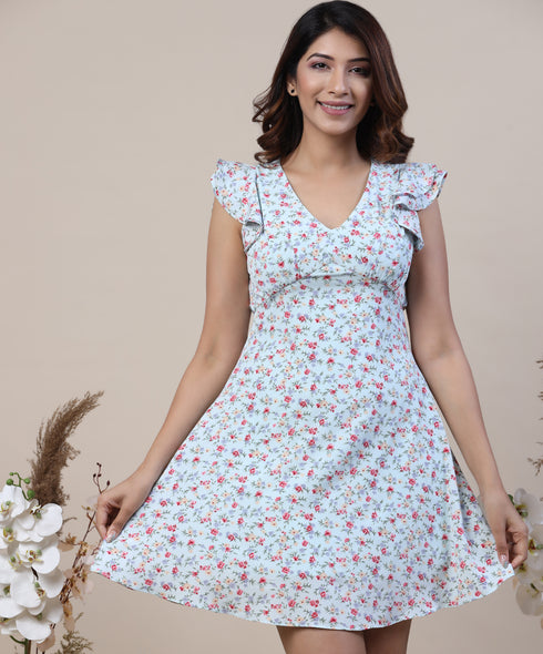 Random Floral Tiered Ruffle Dress