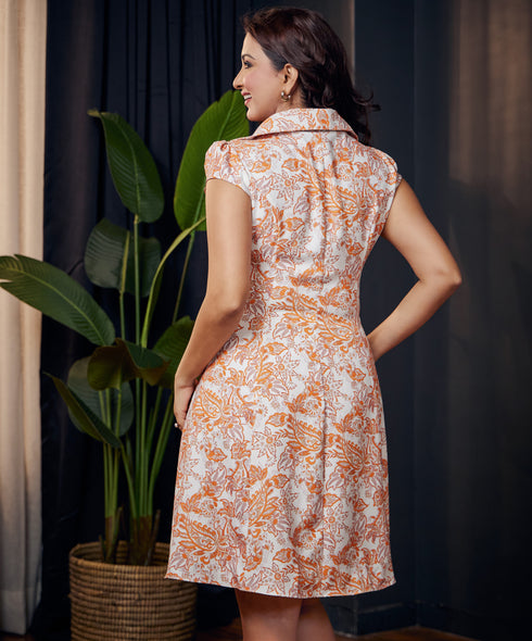 Princess Line Printed White Shirt Dress