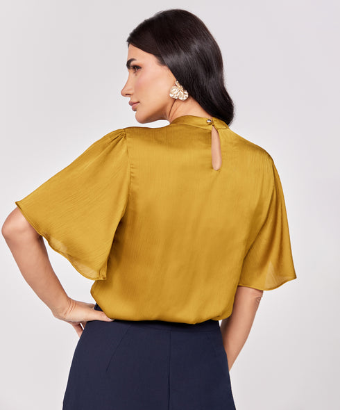 Brown Flared Short Sleeve Top