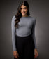 Long Sleeve Round Neck Rib Top- Light Grey