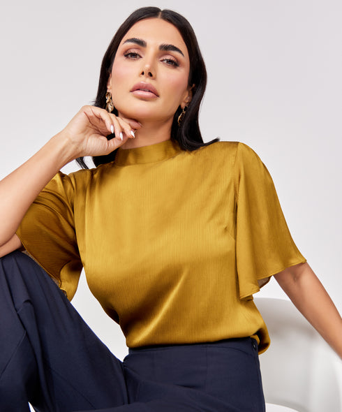 Brown Flared Short Sleeve Top