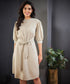 Puffed Sleeve Waist Tie Linen Dress