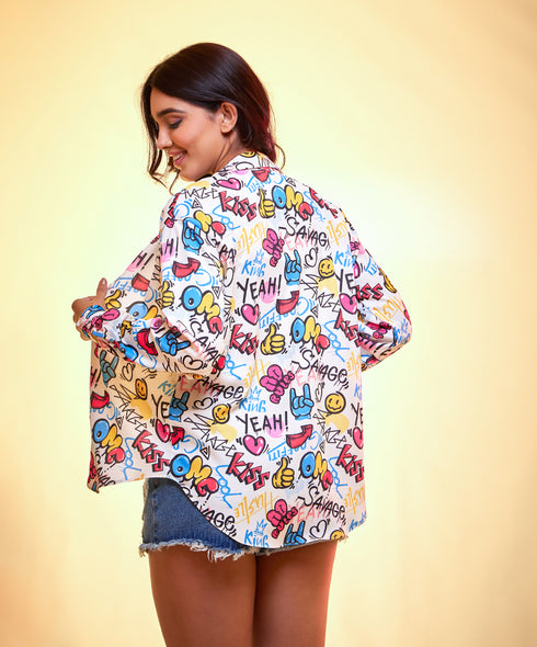 Oversized chiffon printed classy shirt