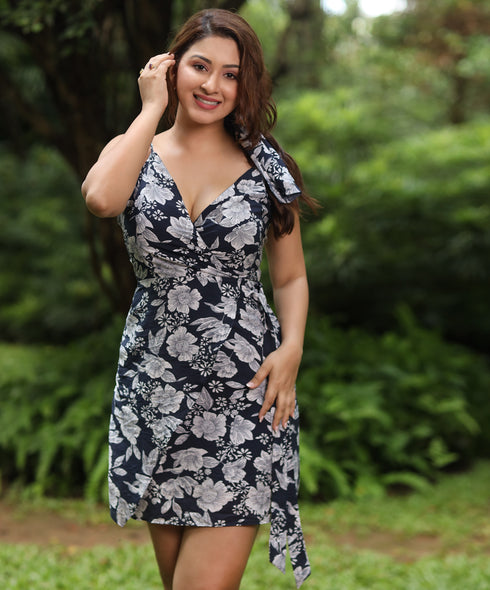 Strappy Simple Elegant Blue Printed Dress