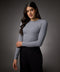 Long Sleeve Round Neck Rib Top- Light Grey