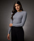 Long Sleeve Round Neck Rib Top- Light Grey