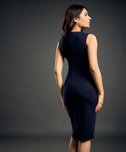 Torso Wave Paneled Ponte Bodycon Dress