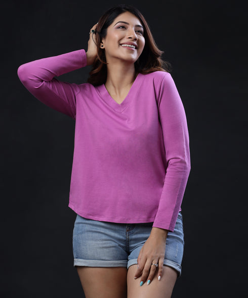 Deep Vneck Long Sleeve Purple Tshirt