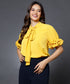 Sleeve Detailed Neck Tie Yellow Top