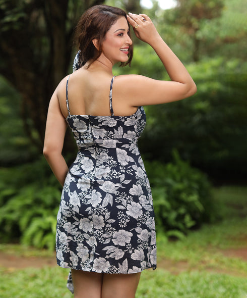 Strappy Simple Elegant Blue Printed Dress