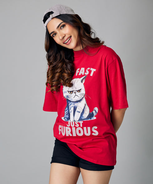 Oversize Maroon Just Furious Tshirt