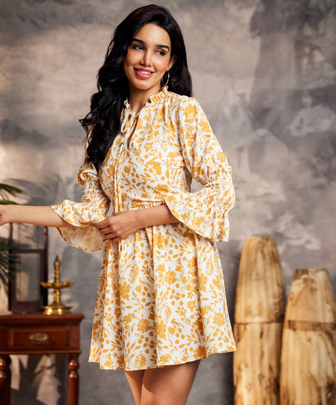 Puffed Ditsy Mini Chiffon Party Dress