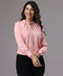 Neck Twisted Long Sleeve Pink Top