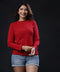 Basic Crew Neck Long Sleeve Red Tshirt