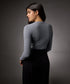 Long Sleeve Round Neck Rib Top- Light Grey