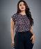 Black Floral Printed Round Neck Top