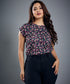 Black Floral Printed Round Neck Top