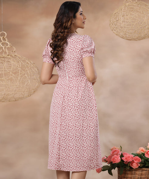 Round Floral Ditsy Puffed Sleeve Dress