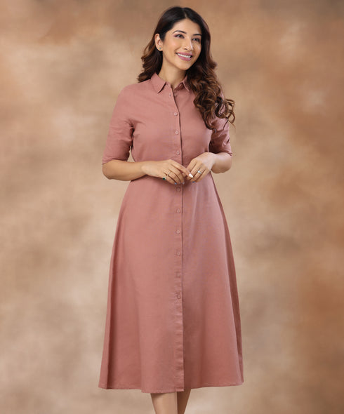 Half Sleeve With Button Stand Dress