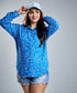Oversized Chiffon Blue Bear Printed Shirt