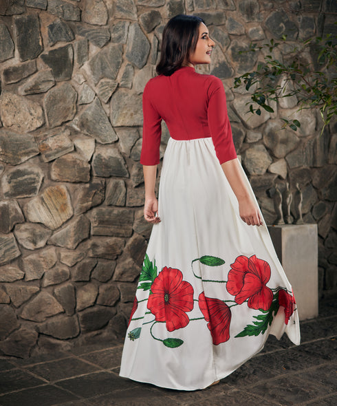 Two Tone Border Printed Maxi Dress