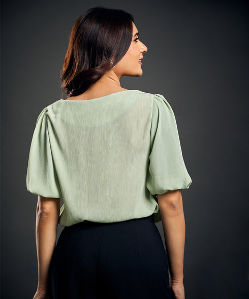 Wide Neck Crushed Olive Formal Top