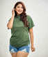 Side Gathered Crew Neck Tshirt- Khaki Green