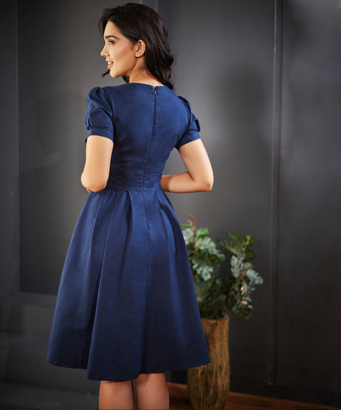 Bustier Detailed Front Panel Linen Dress