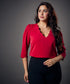 Neck Scalloped Half Sleeve Red Top