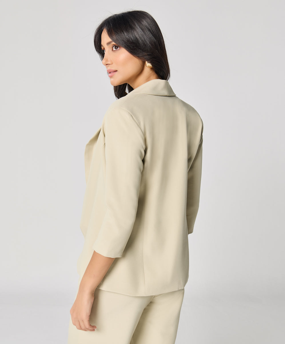 BEIGE Oversize Wavy Rib Button Jacket