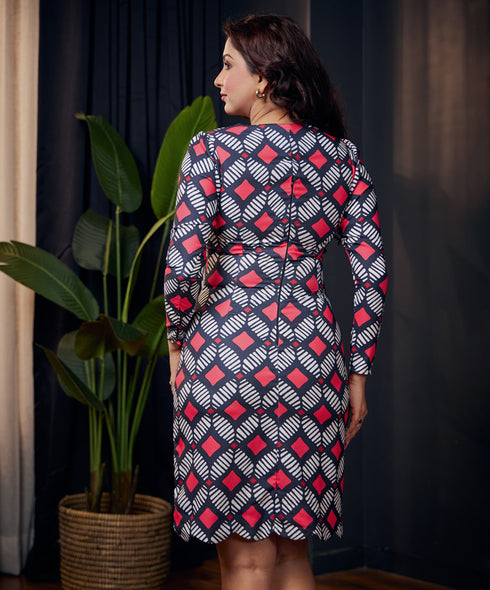 Printed Scallop Edge Tunic Dress