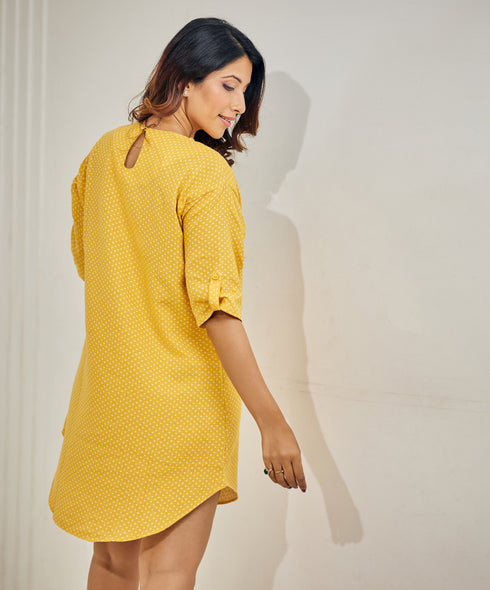 Loose Fitted Cotton Yellow Dress