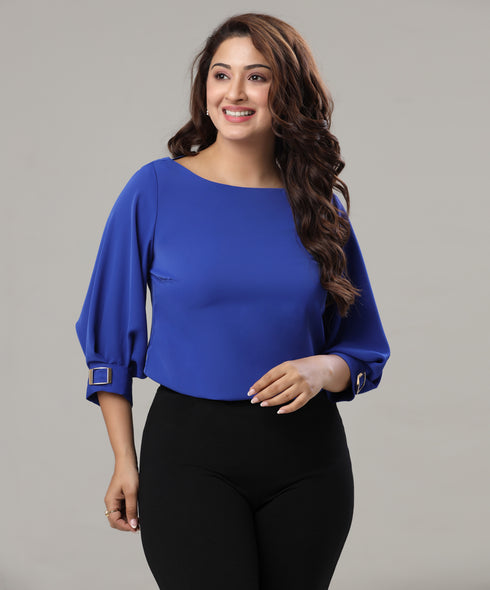 Buckle Attached Blue Chiffon Top