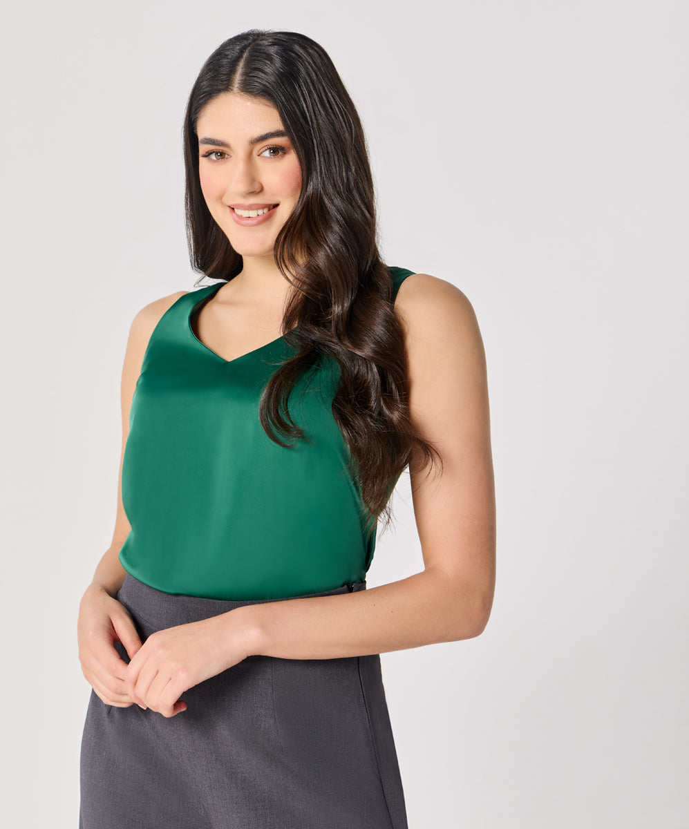 BIANCA GREEN SATIN TOP