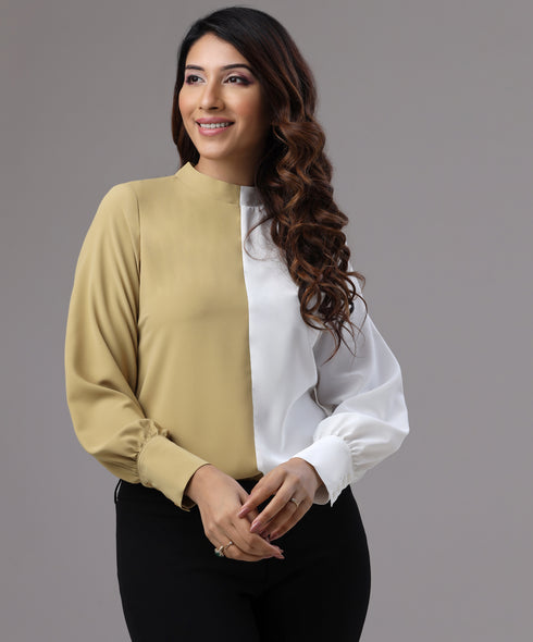Two Tone Olive And White Top
