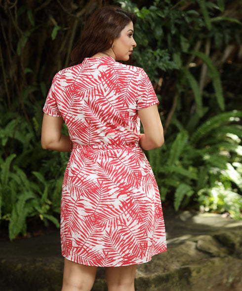 Mini Vneck Printed Short Sleeve Dress