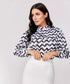 Sleeve Detailed Black & White Chiffon Top