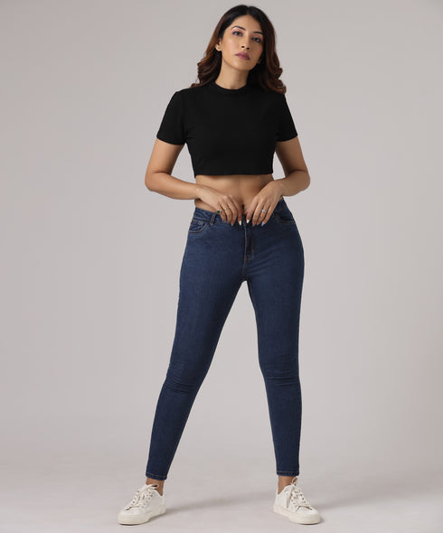 Dark Blue Mid Waist Skinny Jean