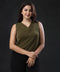 Unity Solid Vneck Sleeveless Green Blouse